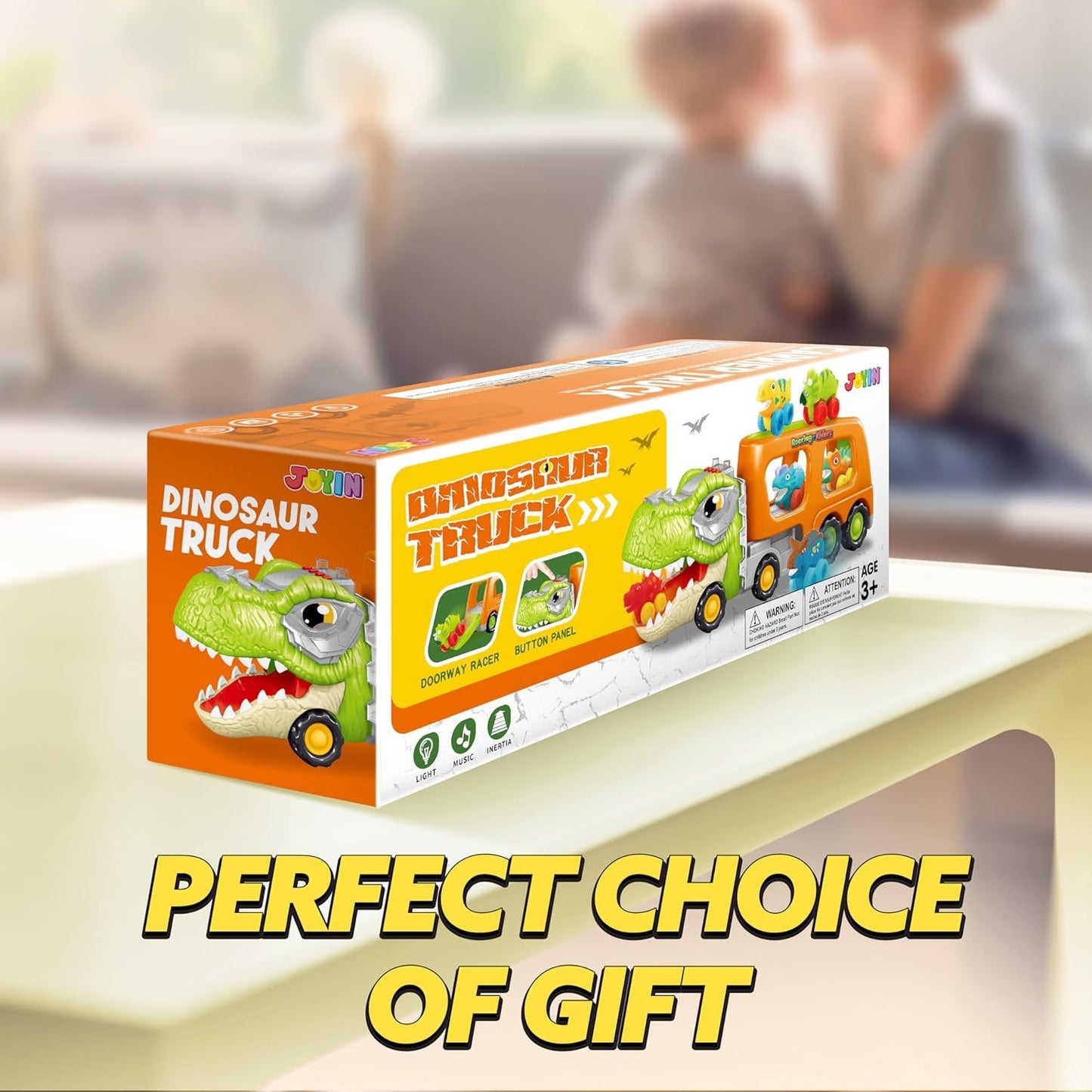 Dinosaur Truck Toy Car Carrier Set With Six Rubber Cars Music Lights Gift for Kids