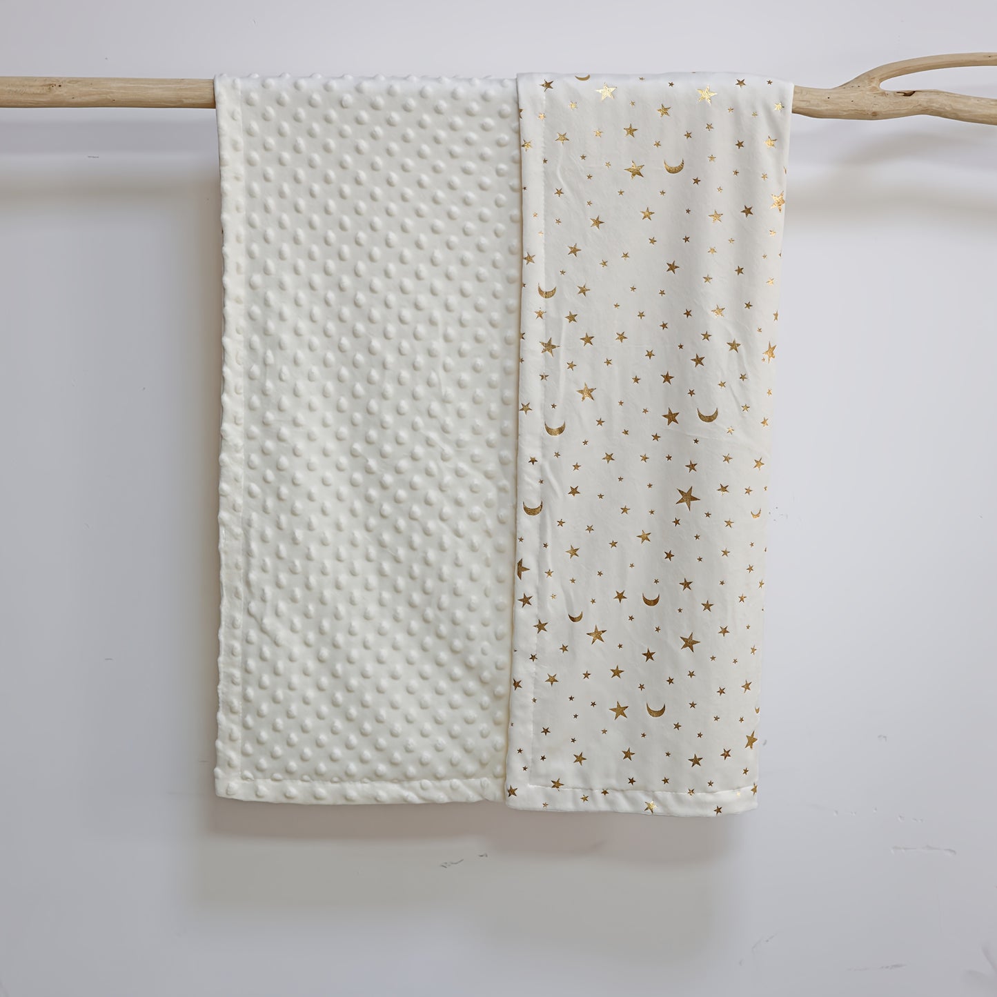 A Double-Layered, Thick, Soft Baby Blanket with One Side Made of Ultra-Soft Bubble Fleece And The Other Side Featuring Ultra-Soft Short Plush with Golden Foil Printing, Measuring 29.92X47.24inch, Suitable for Use in Cribs, St