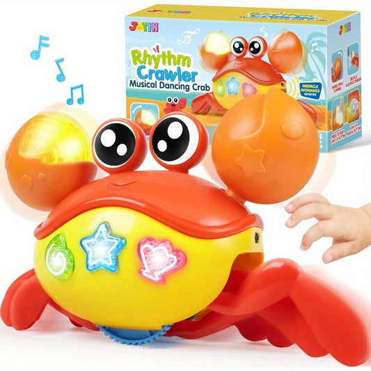 Interactive Crawling Crab Baby Toy with Lights Music and Obstacle Detection for Infants