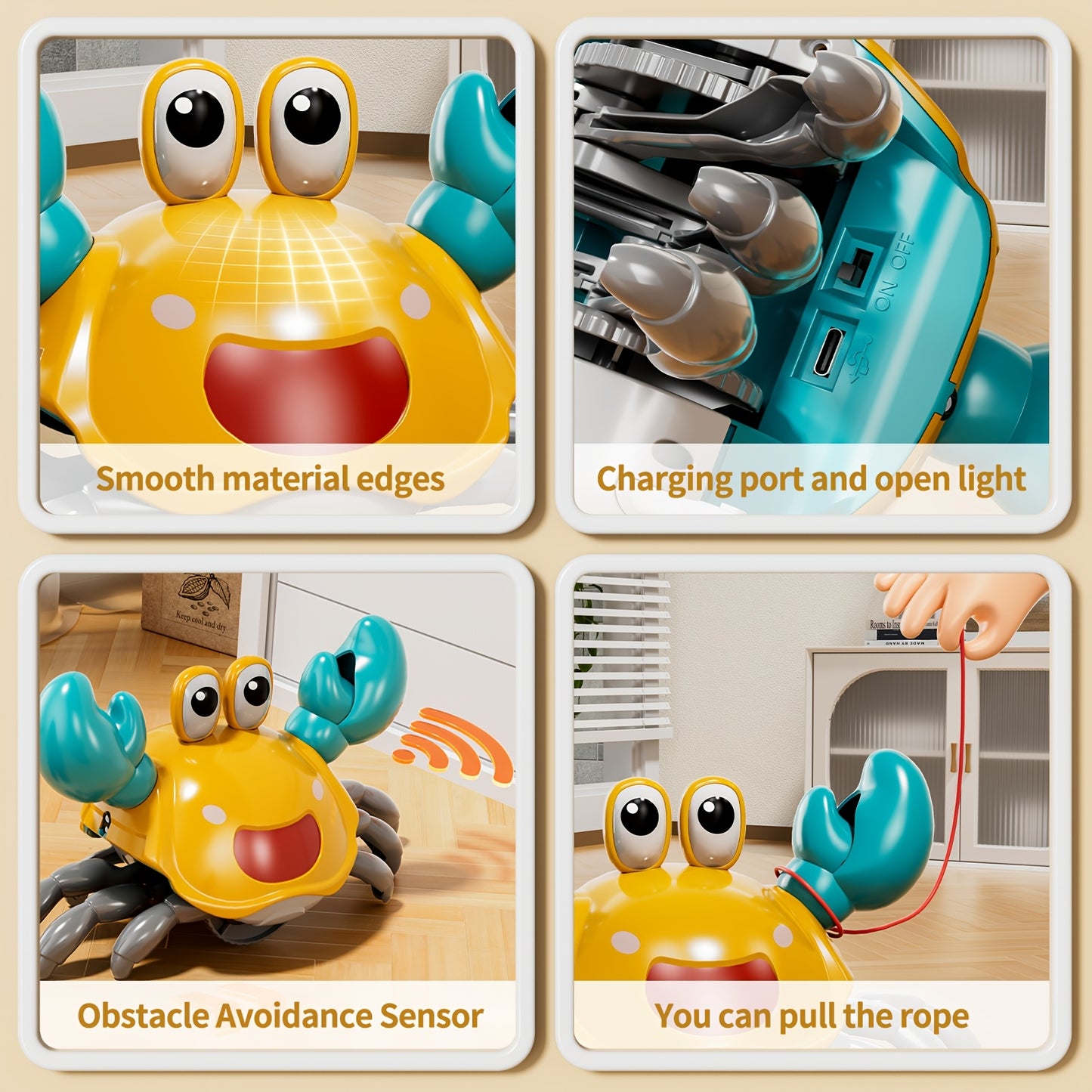 Dancing Crab Toy Music And Lights Interactive USB Rechargeable Crawling Crab Kids Gift