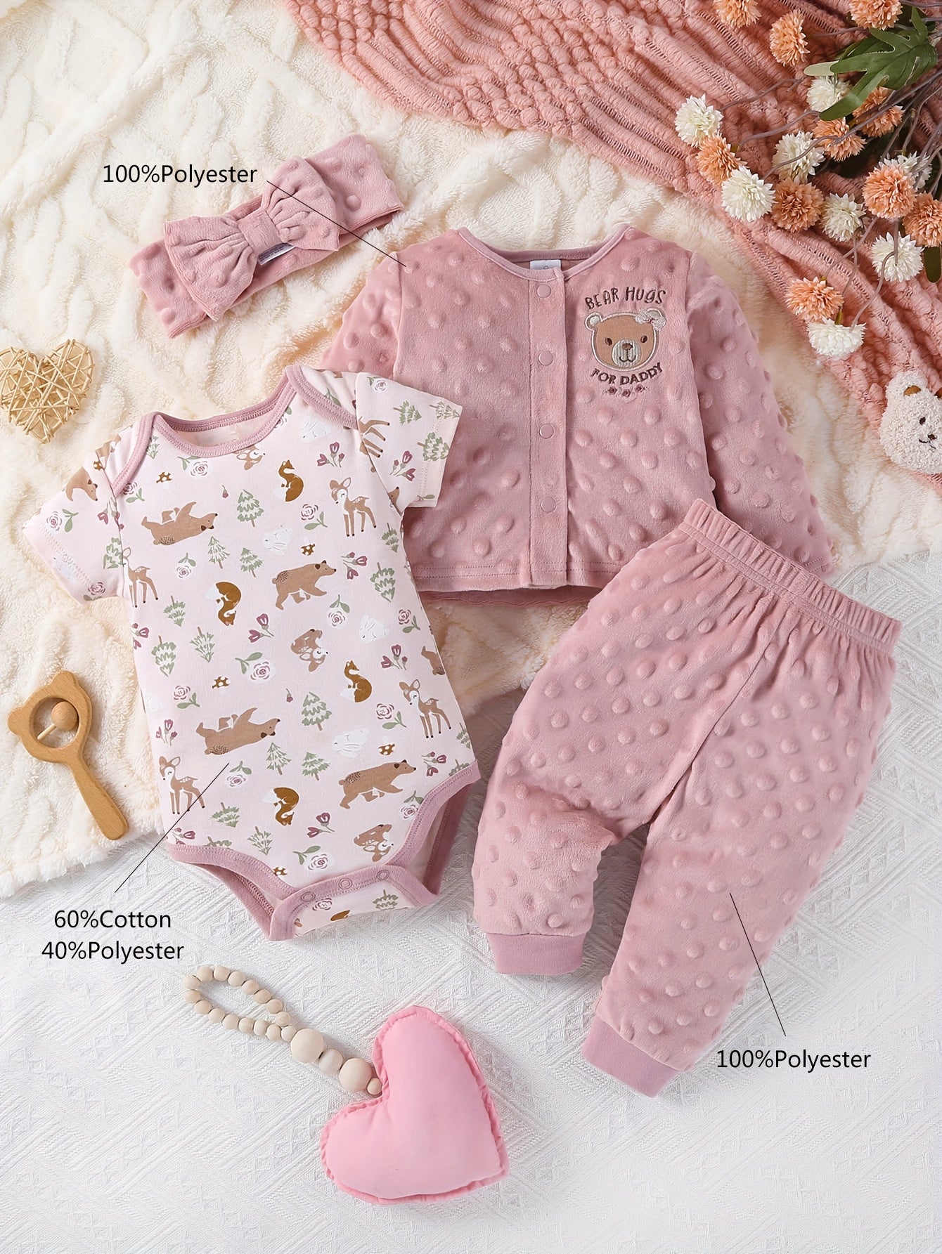 Autumn Winter Velvet Jumpsuit Set For Baby Girl Bear Print