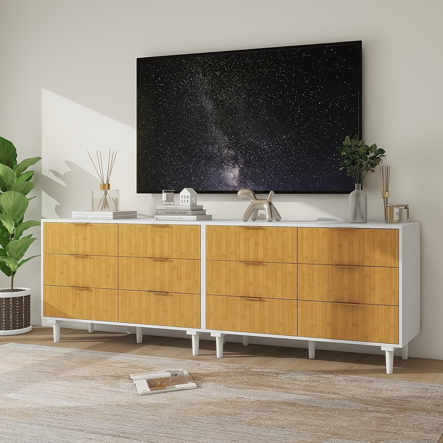 Kinder King 6-Drawer Double Dresser Natural Wood Modern Storage for Bedroom and Nursery