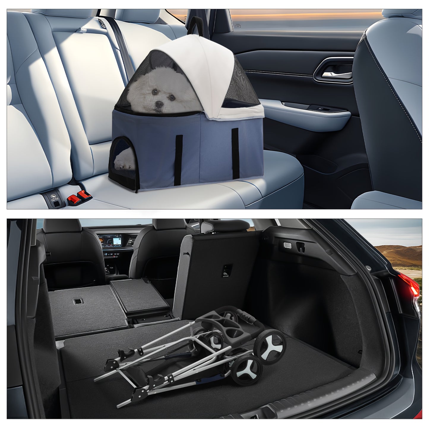 MoNiBloom 3-in-1 Foldable Pet Stroller Detachable Carrier, Car Seat and Stroller with Push Button Entry for Small Pets, Dog Stroller for Medium Dogs Load Up to 33 lbs