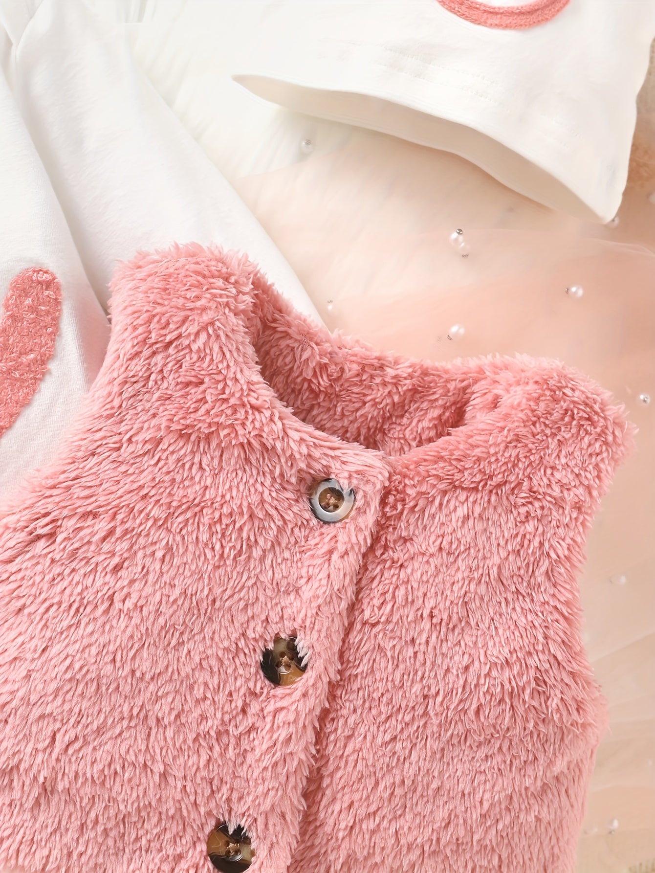 Baby Girl Three Piece Outfit With Teddy Bear Vest Jumpsuit