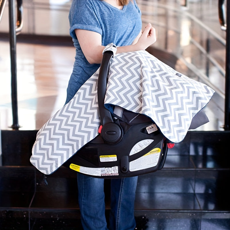 Melvenco Chevron Navy Youngsters Car Seat Canopy - Soft & Cozy 2-Layer Breathable Stroller Cover, Fit for Youngsters Boys & Girls, Polyester Blend, Stylish Herringbone Pattern in Gray, White & Blue