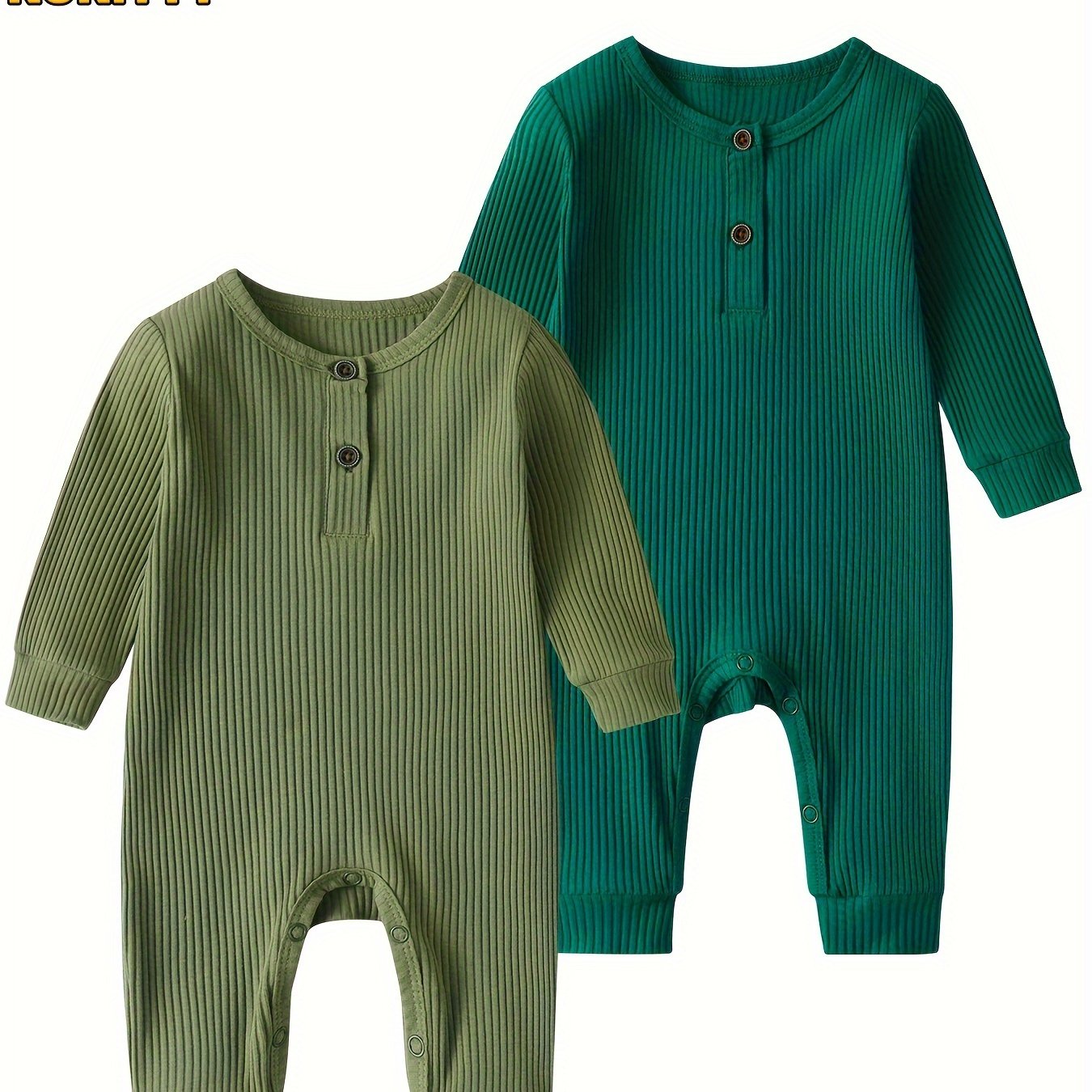 KuKitty Baby Boy Girl 2 Pcs Long Sleeve Solid Color Ribbed Romper Jumpsuit Outfits Clothes