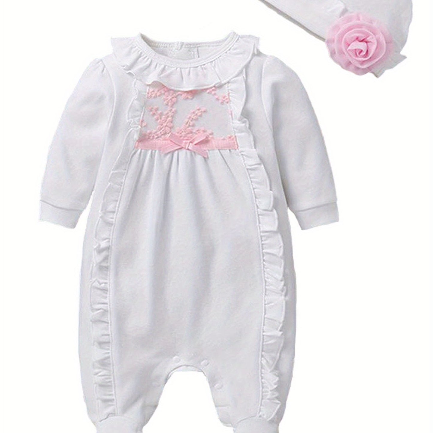 Newborn Baby Girl Fall Winter 3D Flower Romper Hat Set