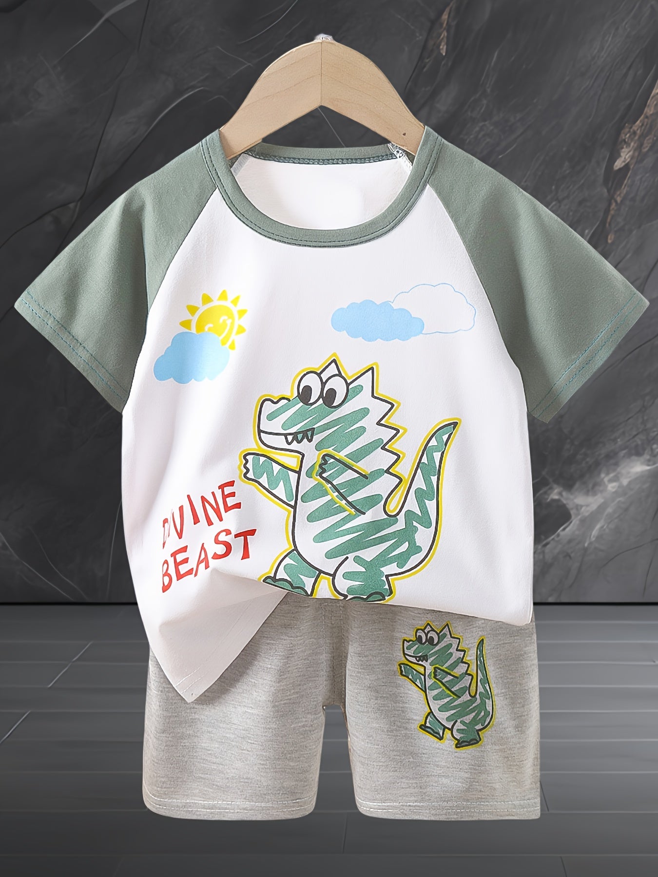 4sets Children's Dinosaur Series Casual Clothing Set For Boys Top Baby Comfortable Short Sleeved Shorts Set