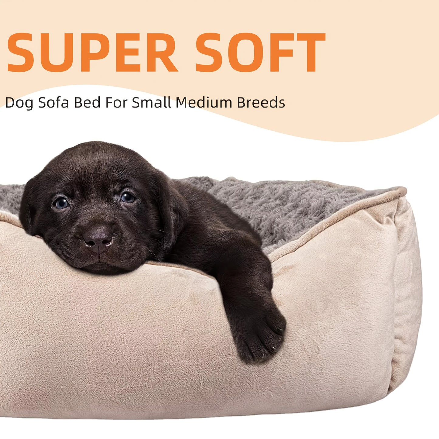 Cozy Khaki Plush Dog Bed with Non Slip Bottom Machine Washable Breathable Design