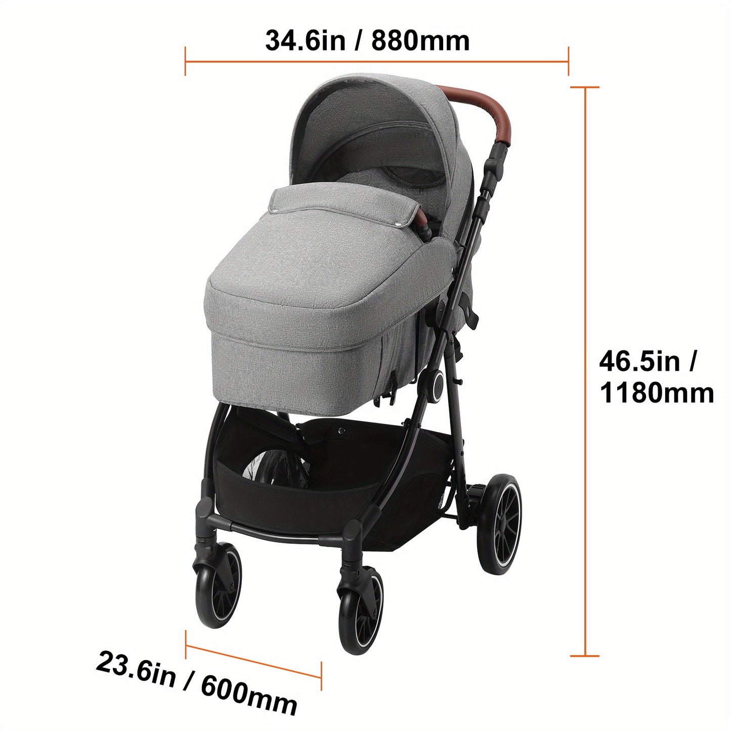 VEVOR Standard Baby Stroller, Infant Toddler Stroller with Bassinet, 3rd-Gear Adjustable Backrest & Foldable & Reversible Seat, Carbon Steel Newborn Stroller with Leg Cover and Mesh Net, Dark Grey