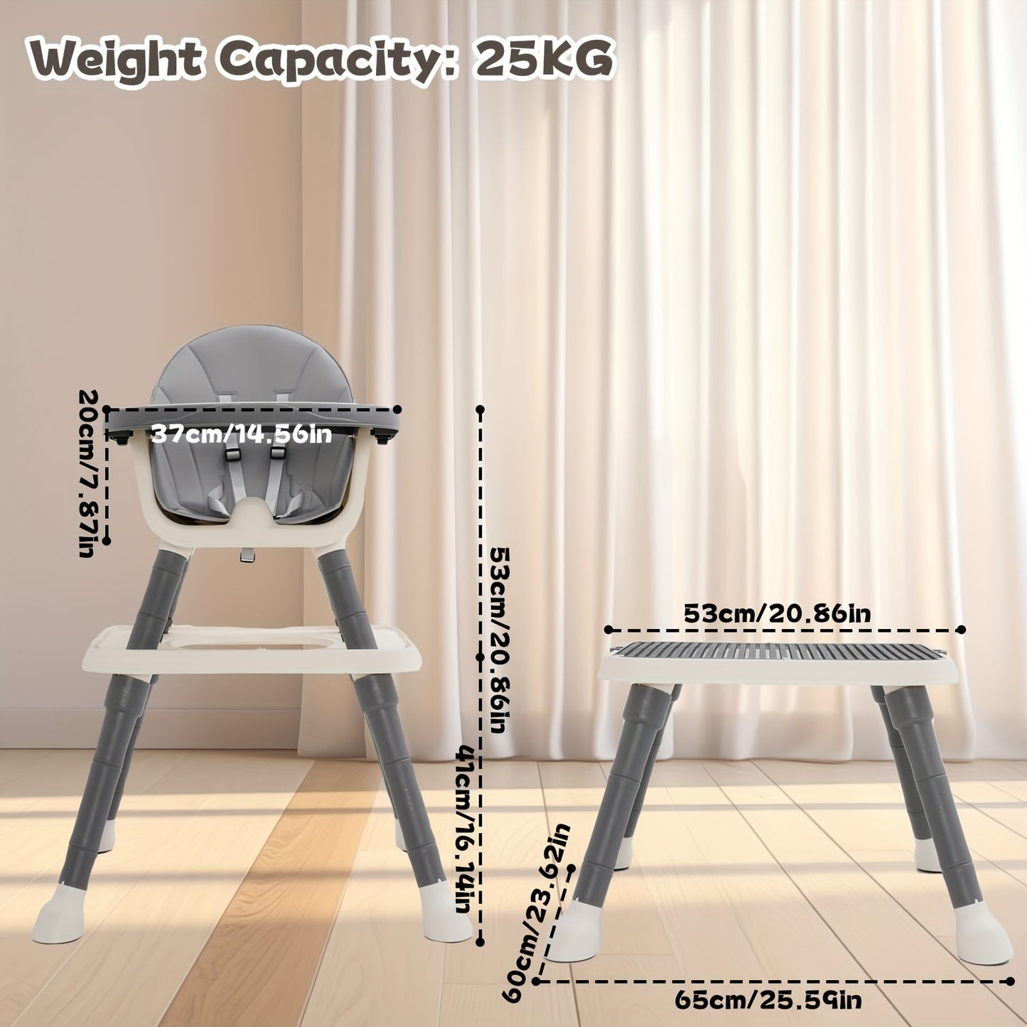 Adjustable 7-in-1 High Chair with Table Wheels Foldable Reclining for Kids Grey