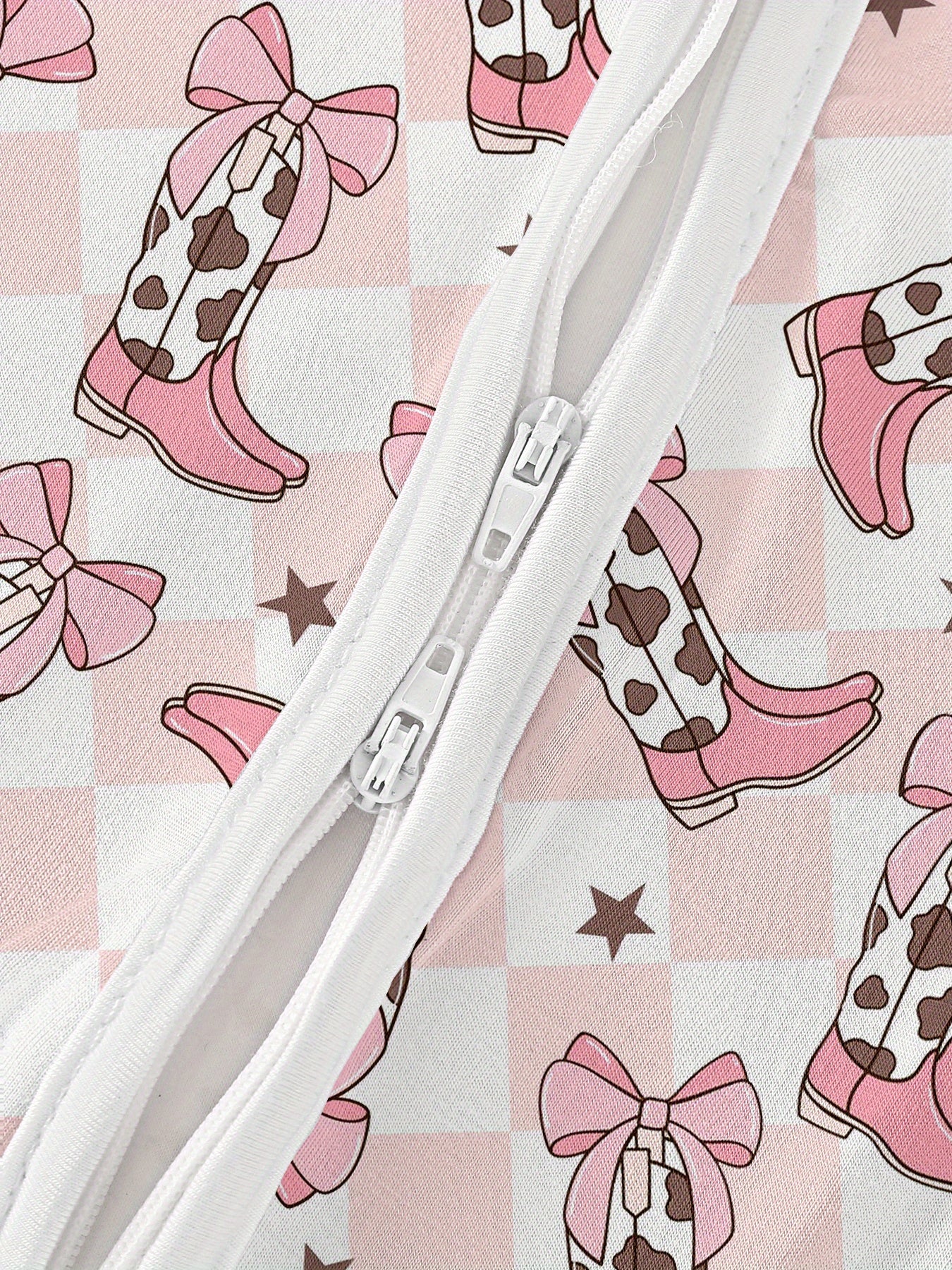 Soft Bamboo Fiber Baby Bodysuit with Pink Boots Western Style Print, Double-Sided Zipper, and Matching Pants - Casual, All-Season, Machine Washable - Adorable Green & White Design for Infants, Bamboo Baby Clothing, Perfect fo