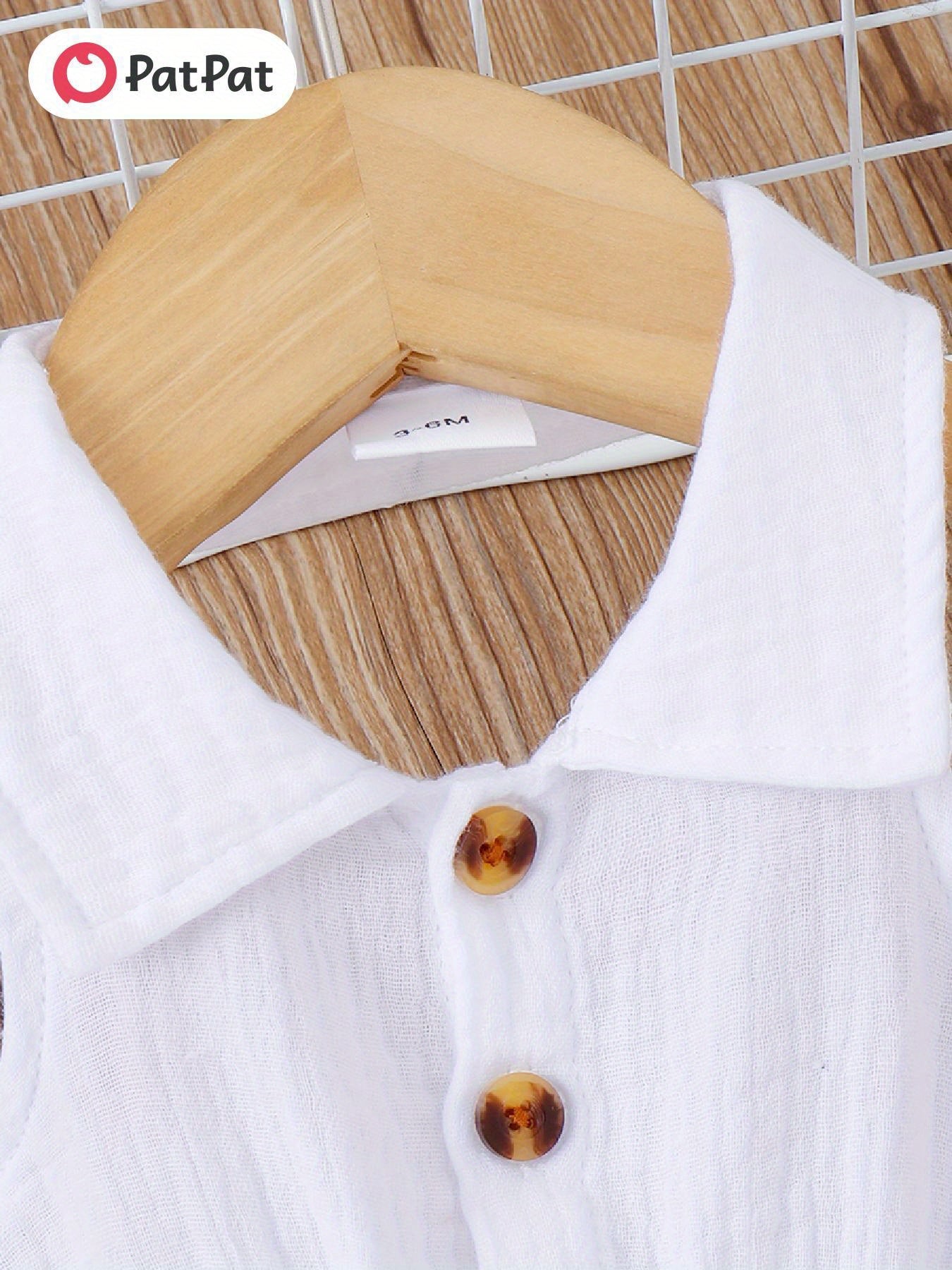 PatPat Baby Girl Front Buttons Belted Lapel Neck Strappy Ribbed Summer Backless Jumpsuits, for Outdoor