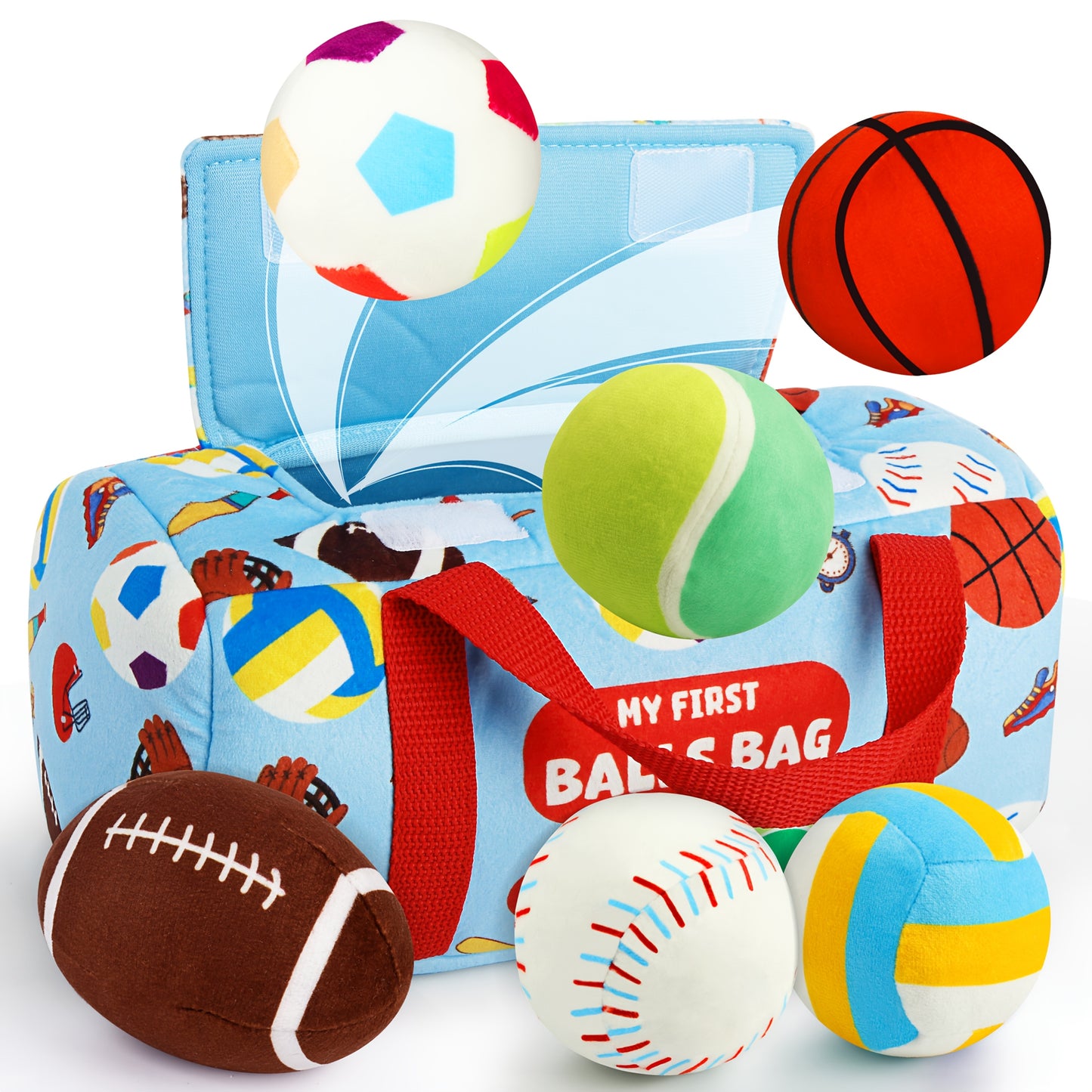 Vanmor Sensory Sports Balls For Toddlers With Travel Bag Plush Rattles And Crinkle Toy