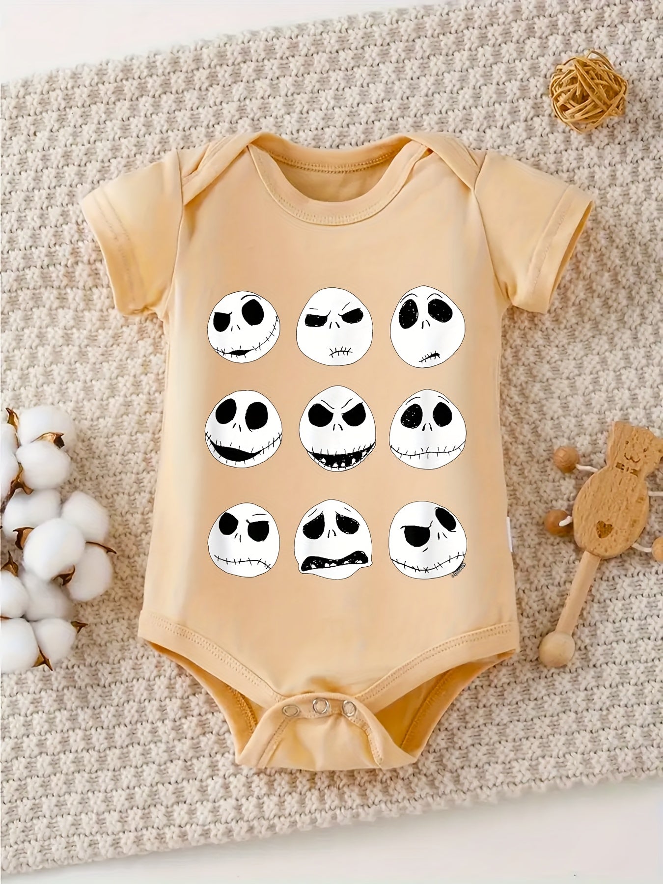 Jack Skellington Faces Crawl Suit Unisex Cotton Romper with Fun Character Designs