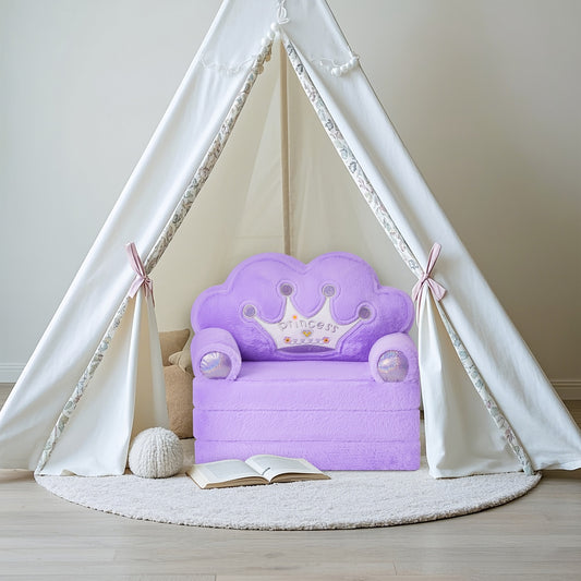Princess Chair With Golden Crown Foldable Pink Toddler Sofa Memory Foam 15x20 Inches