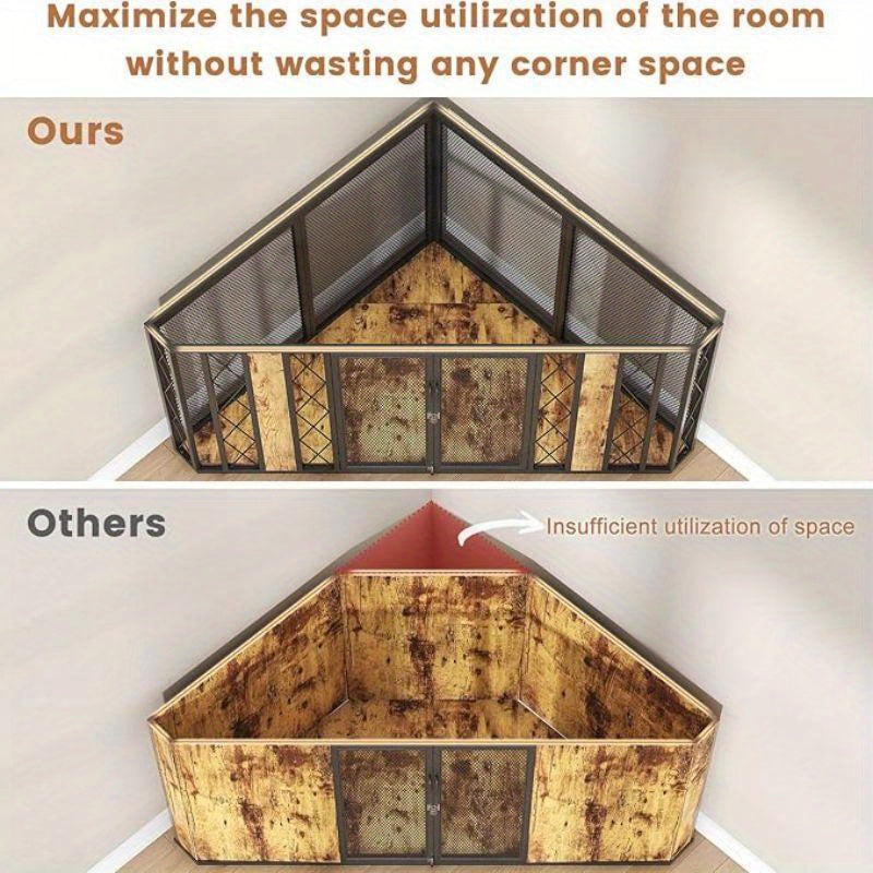 Stylish 66 Inch Corner Dog Crate Large Decorative Wood Kennel for Small to Large Dogs