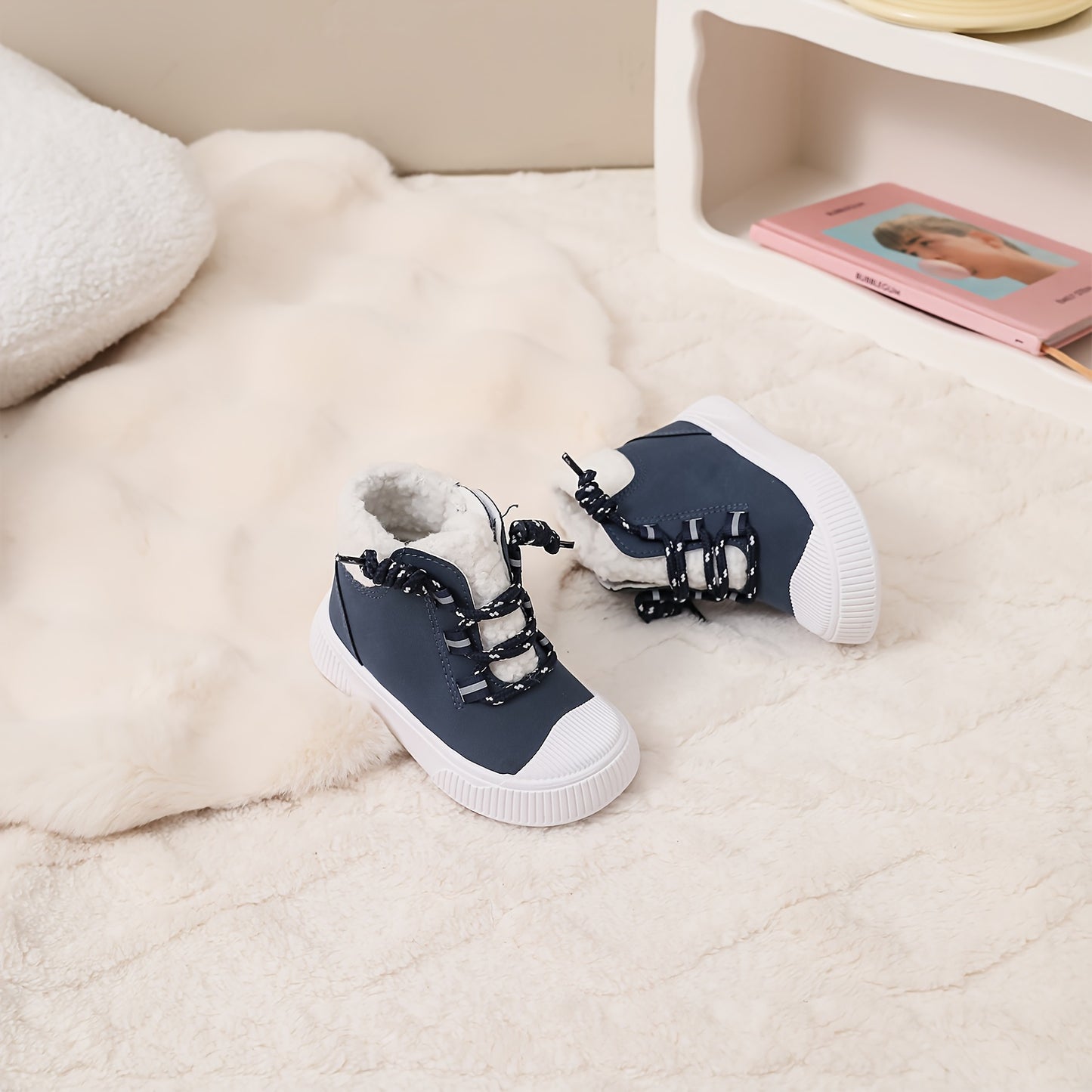 Cozy Fleece Lined High Top Sneakers for Kids with Hook and Loop Closure for Fall Winter
