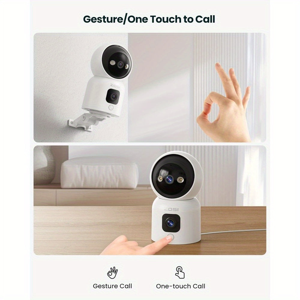 ZOSI 2K Indoor Dual Camera Baby Monitor with 360 Degree Pan Tilt and Two Way Audio