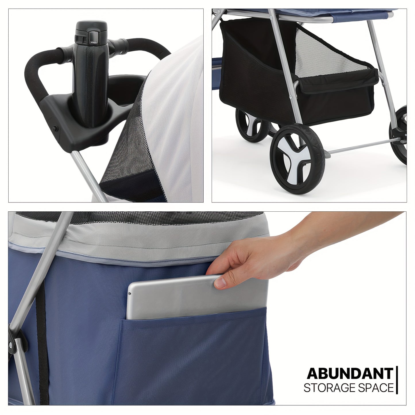 MoNiBloom 3-in-1 Foldable Pet Stroller Detachable Carrier, Car Seat and Stroller with Push Button Entry for Small Pets, Dog Stroller for Medium Dogs Load Up to 33 lbs