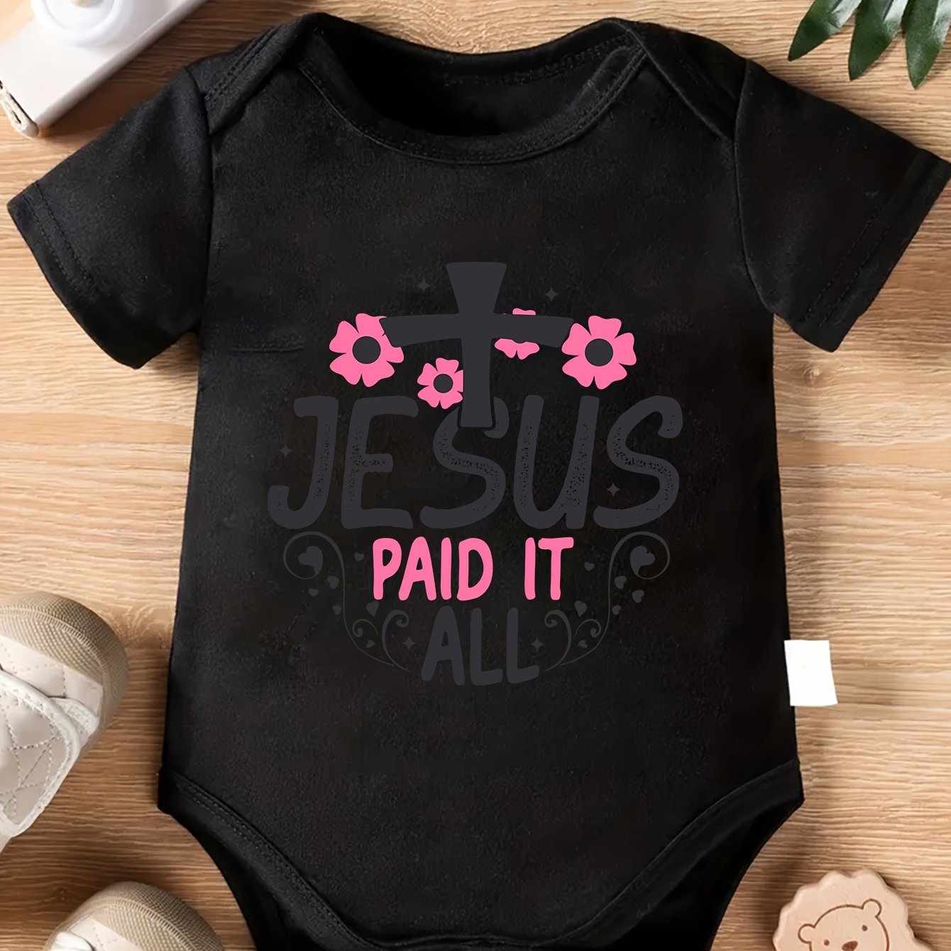 Love Paid It All Baby Onesie Cotton Short Sleeve Lightweight Alphabet Pattern Spring Summer