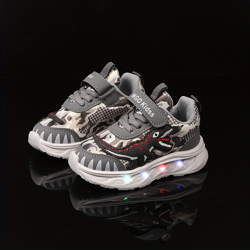 Moolsun 2025 Spring Cartoon Dinosaur Sports Shoes with LED Lights for Boys and Girls