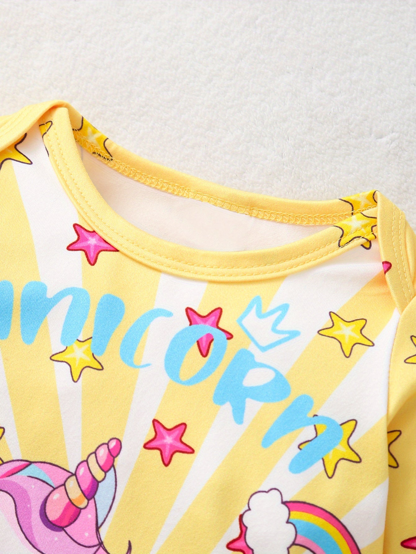 Girls Unicorn Print Footed Romper Set Of 3 For Baby