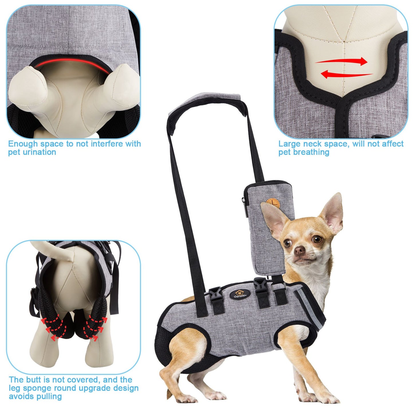 Ownpets S/M/L Size Dog Sling Harness, Outdoor Sling Bag for Spine Protection, Whole Body Support, Support Vest to Assist Aged Dogs Outdoor