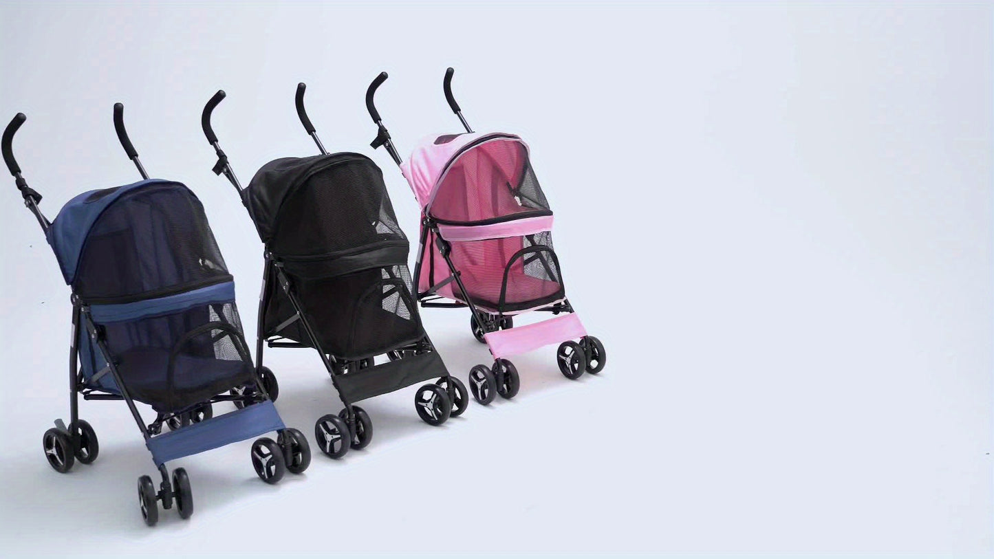 MoNiBloom 4-Wheel Pet Stroller for Small/Medium Dogs up to 22 lbs - Easy-Fold Jogger Stroller with Sun Cover, Breathable Mesh, Rear Storage Bag & Cushioned Pad - Durable Nylon Design for Outdoor Walks & Travel, Visible Mesh P