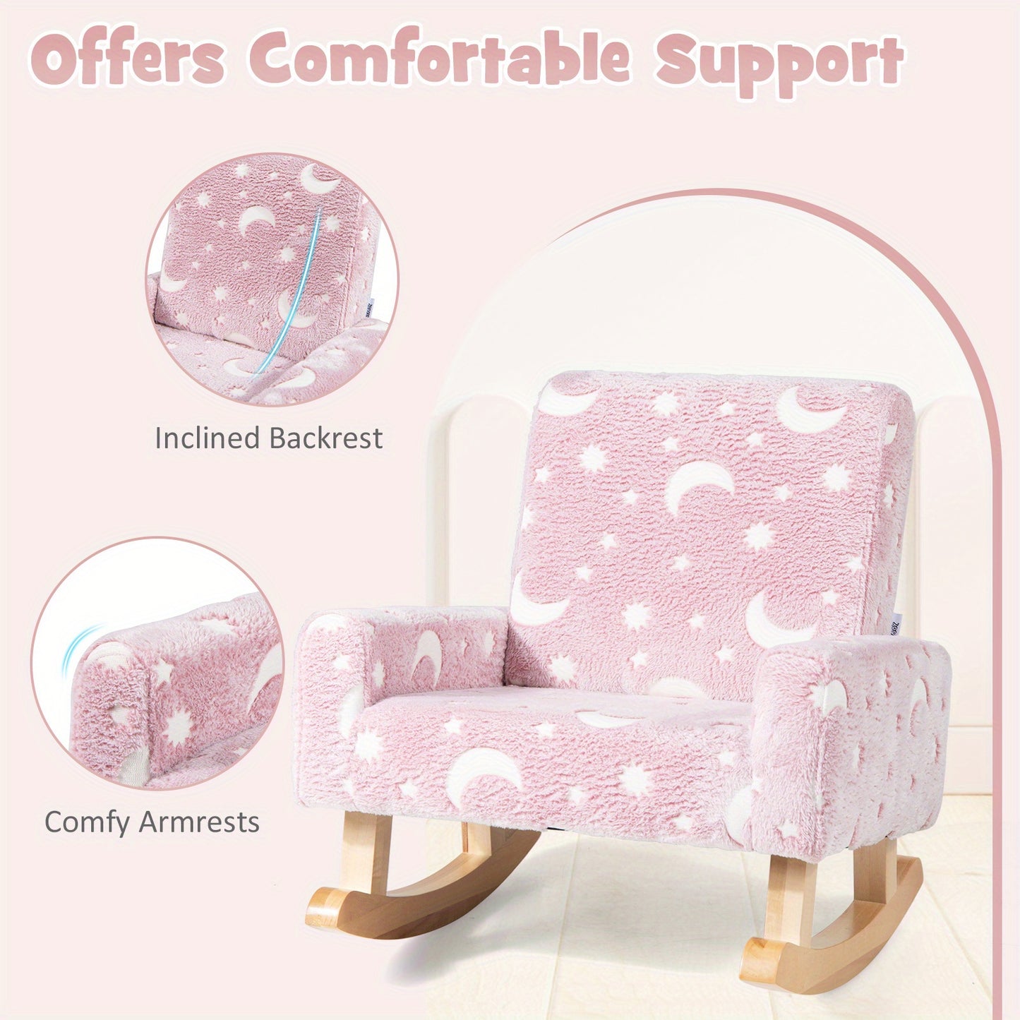 LIFEZEAL Kids Rocking Chair Upholstered Flannel Glow in the Dark Comfy Armchair for Playroom