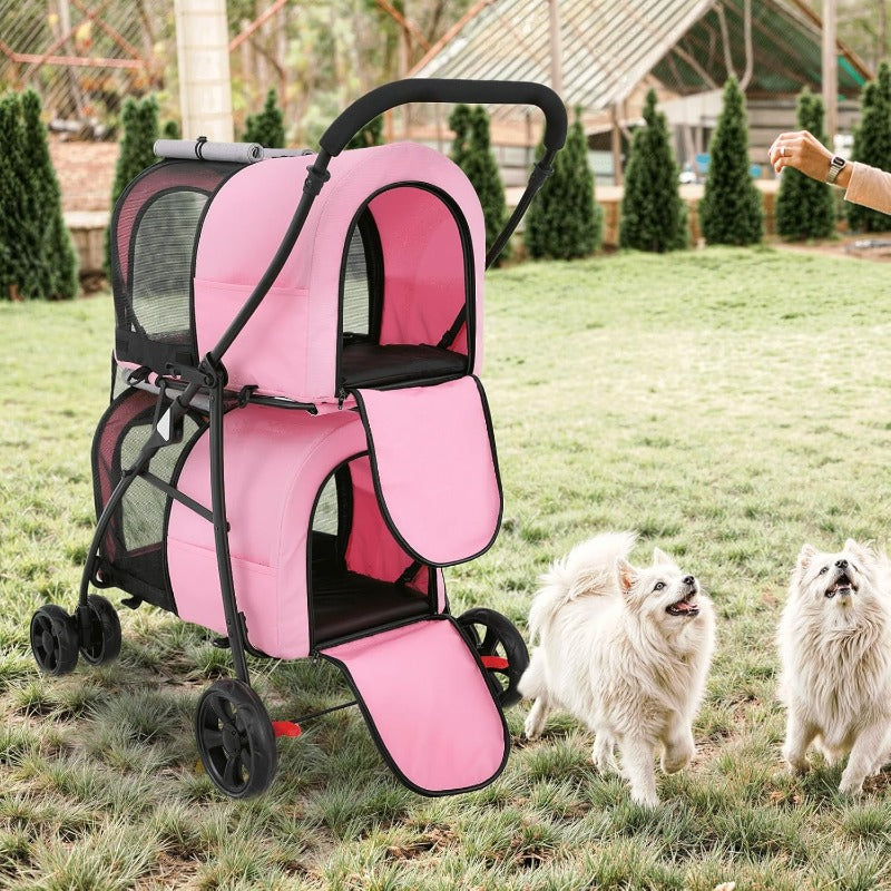 Double Dog Stroller with Detachable Carrier Bags Large 4 Wheels Foldable Jogger for Small and Medium Dog Cats