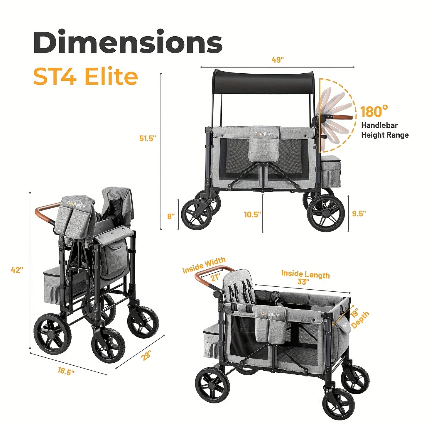 Cochildor Lightweight High Landscape Quadruplets Stroller (4 Seater), Collapsible Wagon Stroller with Seats, Adjustable Push Handle, And Removable UV Sun Canopy, Oversized Storage Basket, Baby Items Suitable for Shopping, Pic