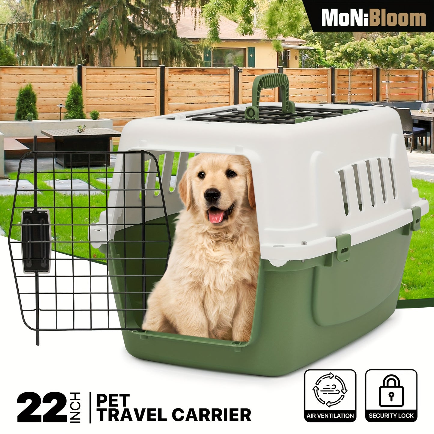 22 Inch Dog Crate Plastic Two Door Top Loading Cat Carrier for Small Pets Travel Safe