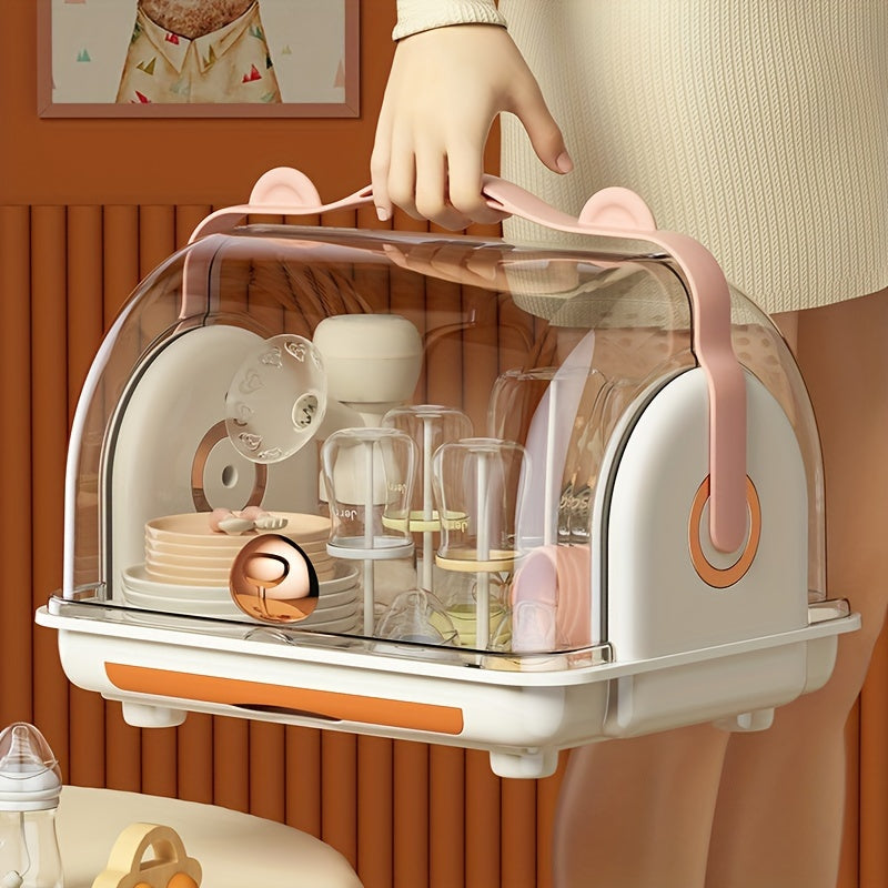 Large Capacity Baby Bottle Storage Box - Transparent Tableware Organizer With Drain And Dust-Proof Drying Rack - Perfect For Christmas Gift Ideas