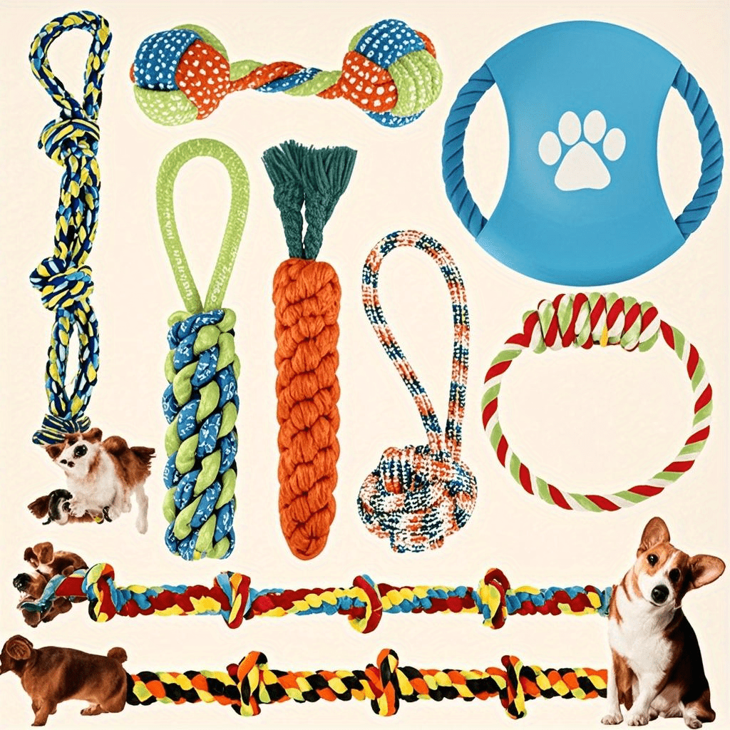 9pcs Dog Leash Toy Set for Small and Medium Dogs Durable Washable Interactive Toys