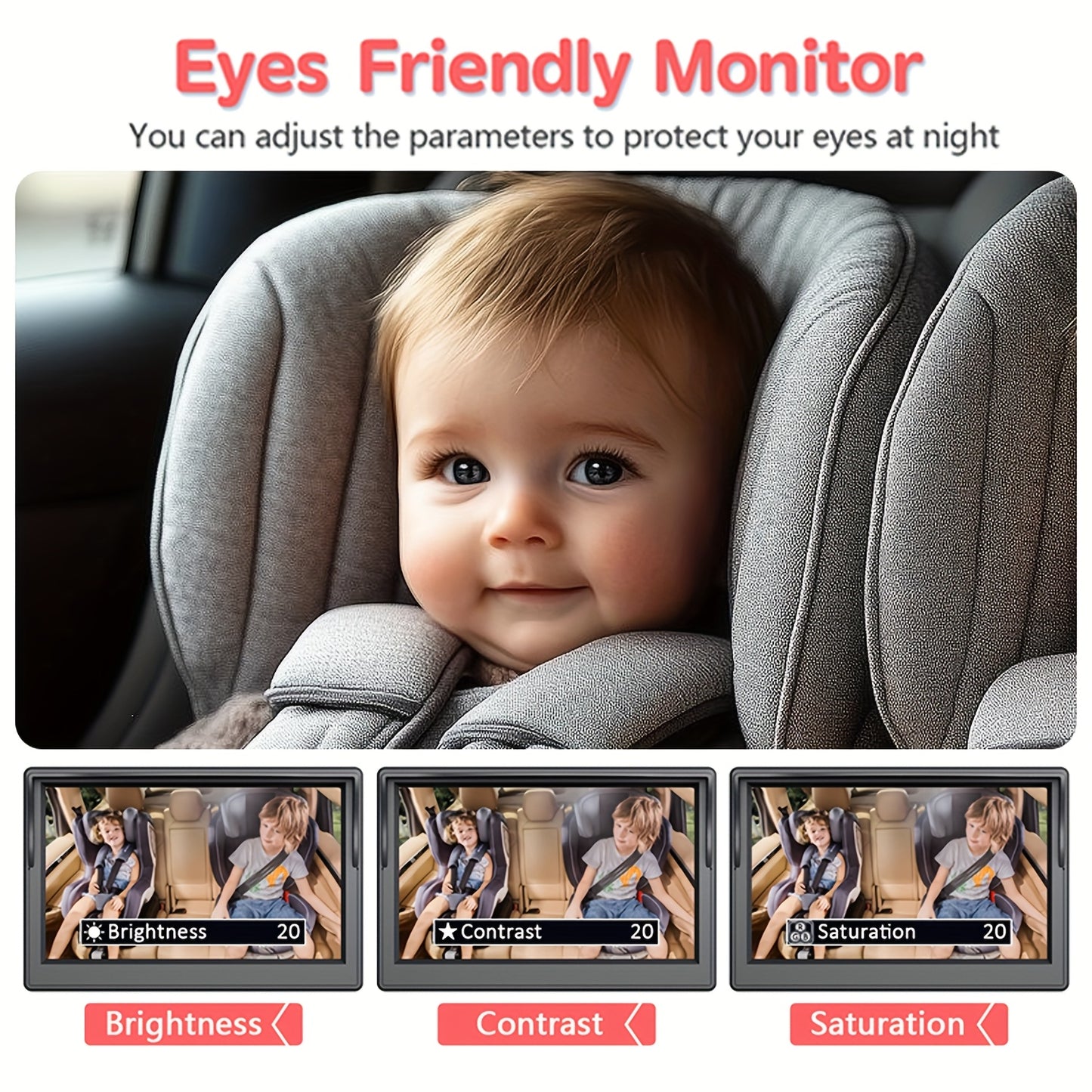 Baby Car Camera Dual Channel 5 Inch Display 1080P Clear Night Vision for Rear Facing Seat