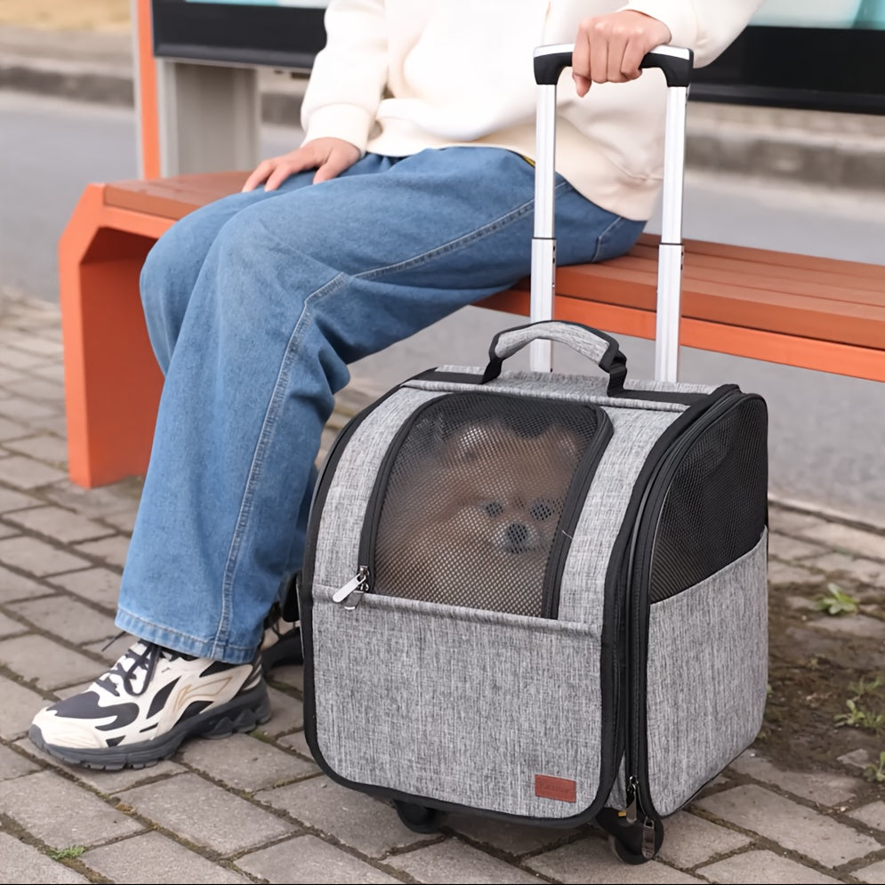 Foldable Backpack Pet Carrier Stroller for Cats & Dogs - Dual-Door Ventilation Mesh, Secure Zipper Closure, Ergonomic Handle & Detachable Wheels - Durable Lightweight Design for Travel, Vet Visits, Outdoor Adventures, Pet Str