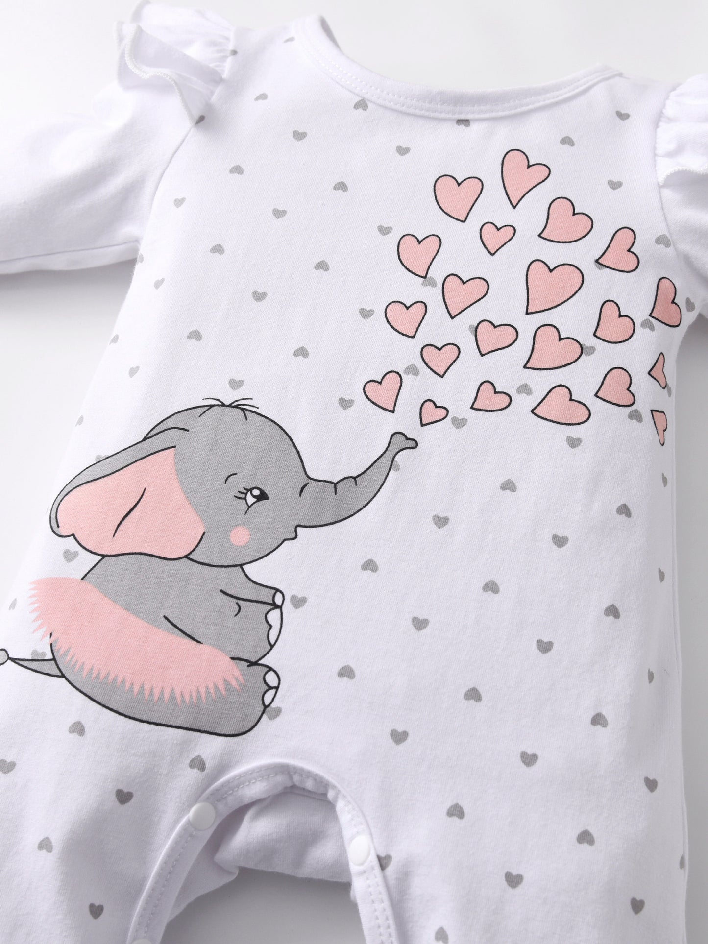 KUKITTY Elephant Print Long Sleeve Rompers With Headband For Outdoor Girls 0 To 12 Months