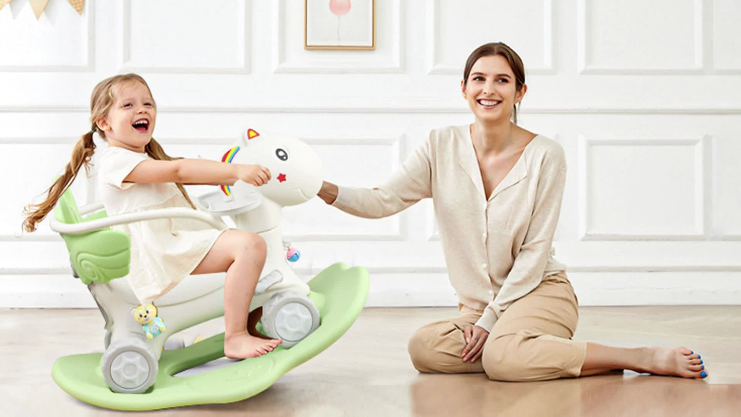 4 In 1 Kids Rocking Horse With Safety Rod Basketball Hoop Balance Toys For Toddlers