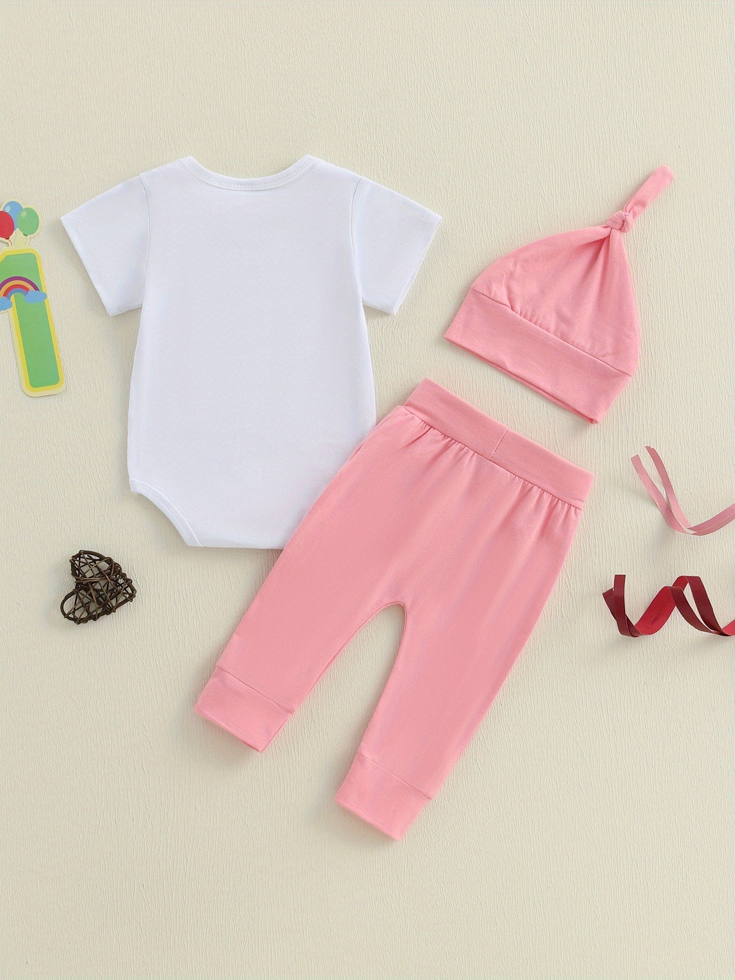 3pcs Newborn Baby Summer Outfit Dinosaur Elephant Romper Long Pants Hat Set