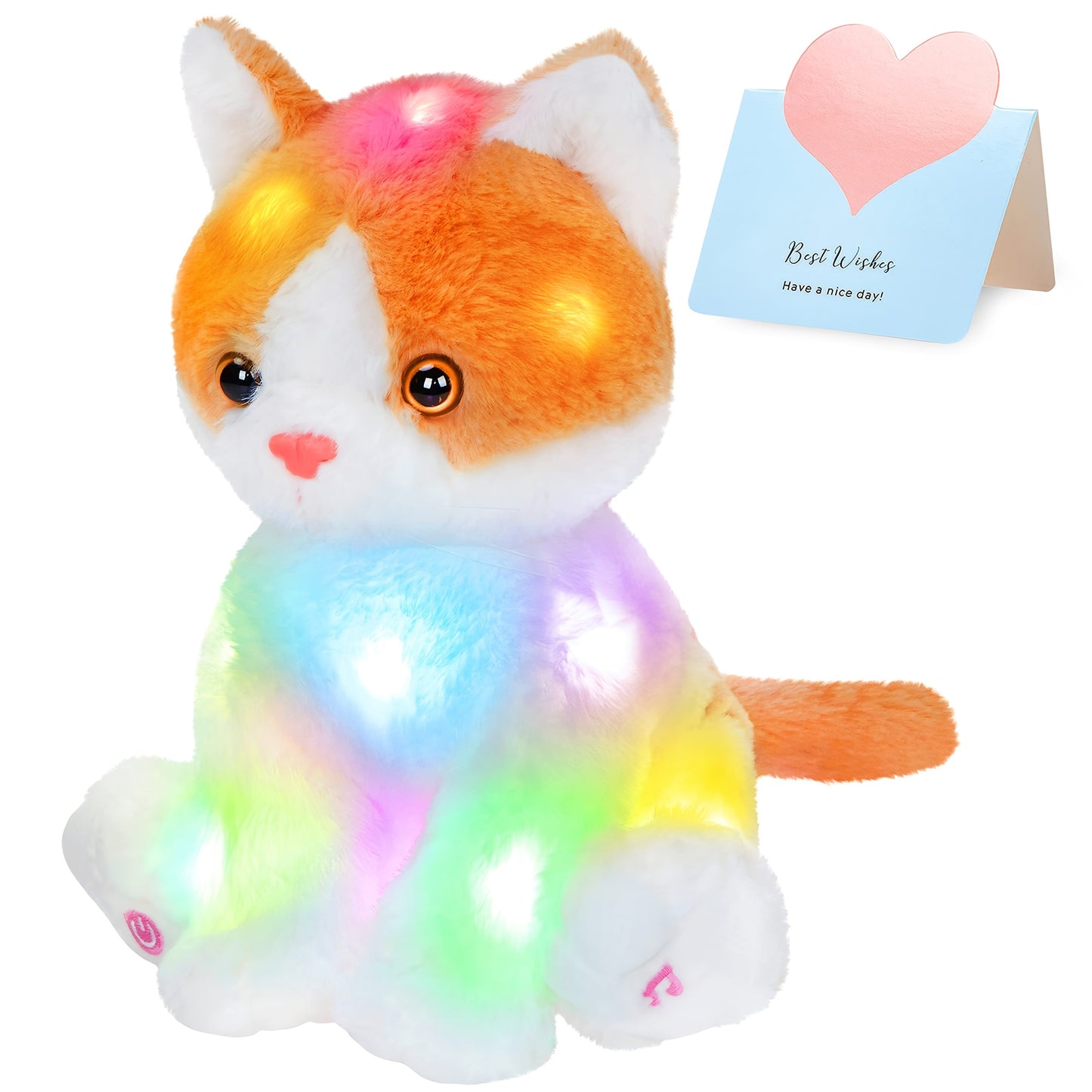 Glowing Orange Cat Plush Toy Cute Soft Kitty Stuffed Animal Nightlight Gift for Kids