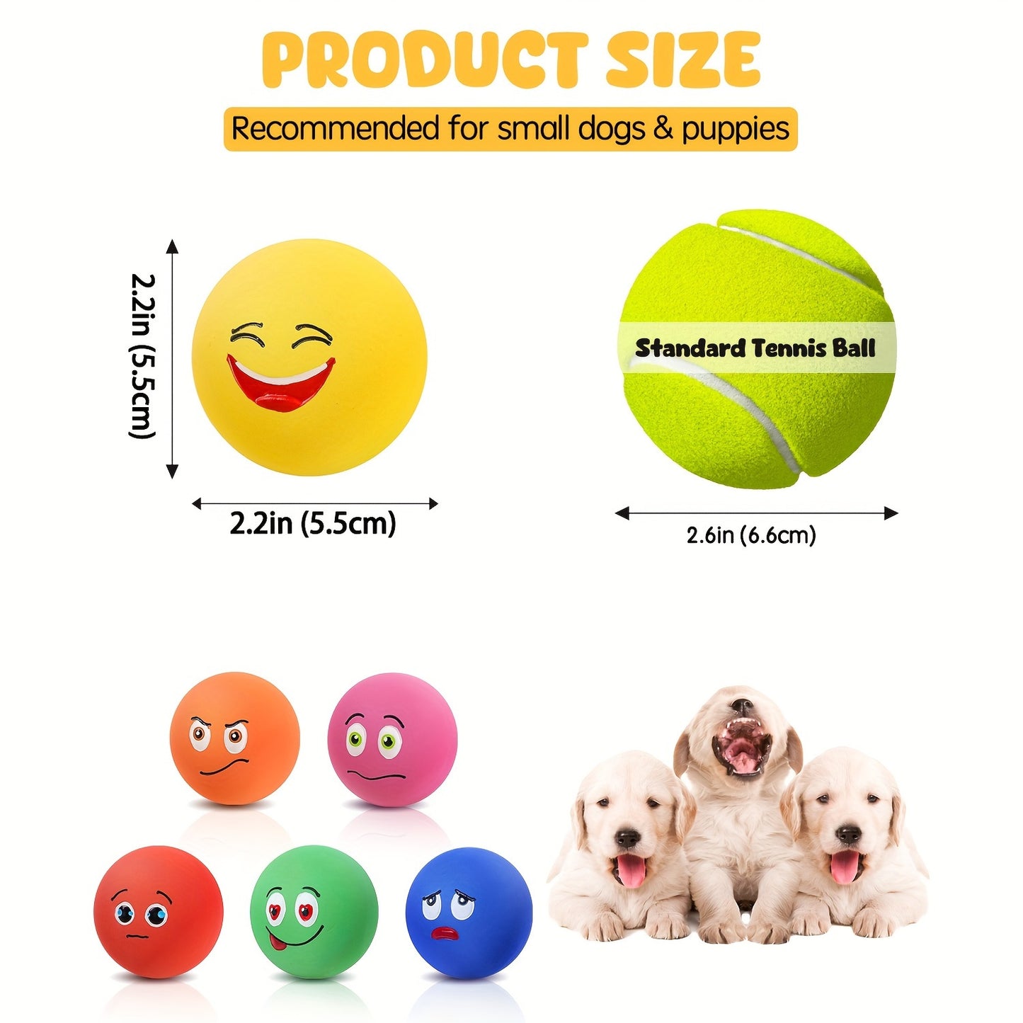 SCHITEC Interactive Squeaky Dog Toys 6 Pack Vibrant Latex Rubber Balls for Small Dogs