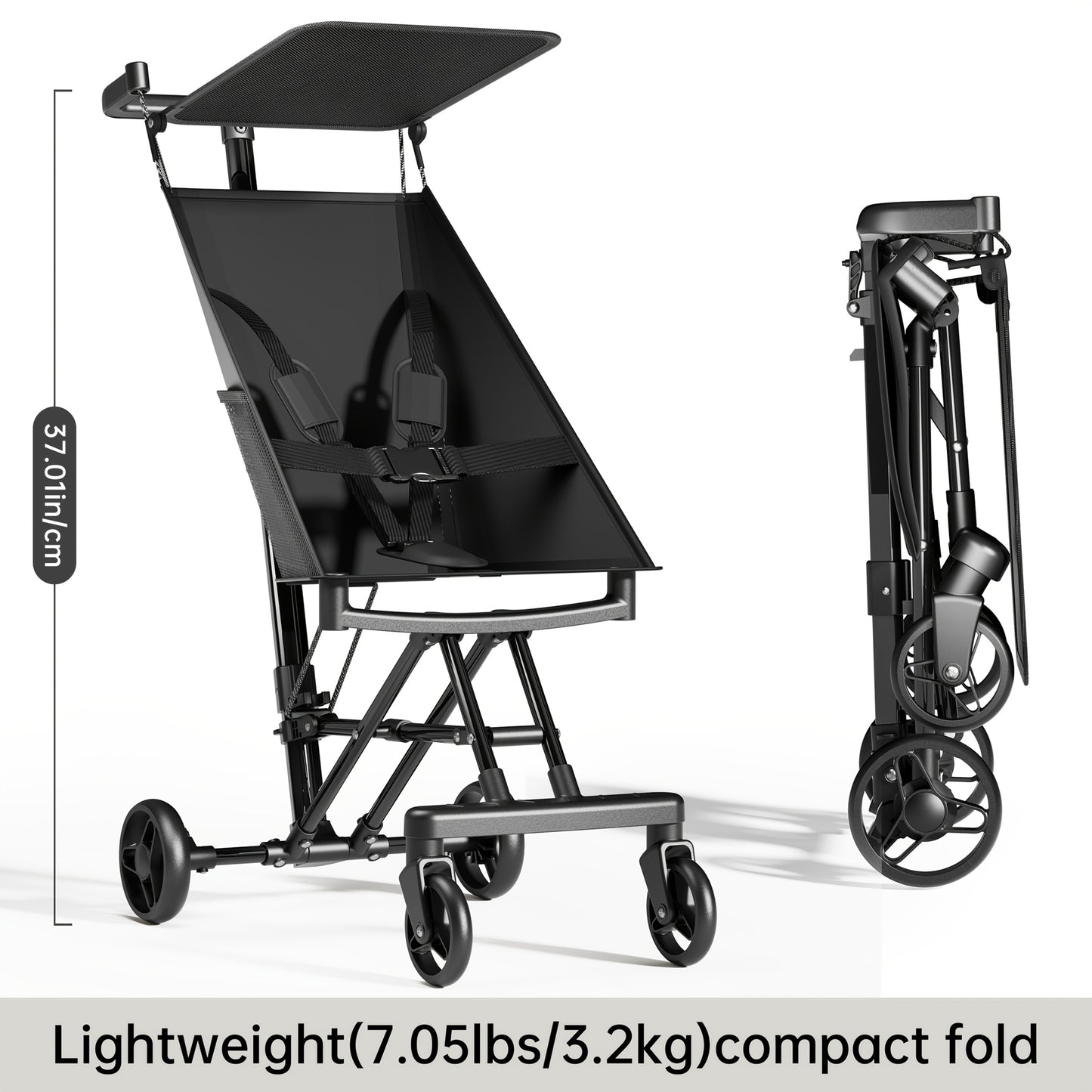 Youngsters 2-in-1 Stroller – Lightweight Folding Trolley with Stainless Steel Frame