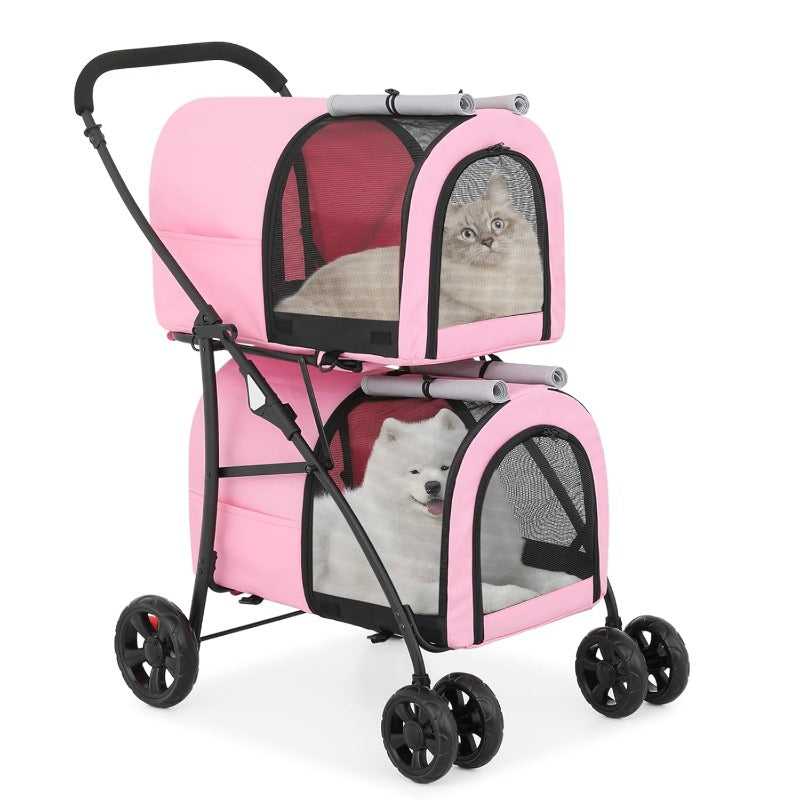 Double Dog Stroller with Detachable Carrier Bags Large 4 Wheels Foldable Jogger for Small and Medium Dog Cats