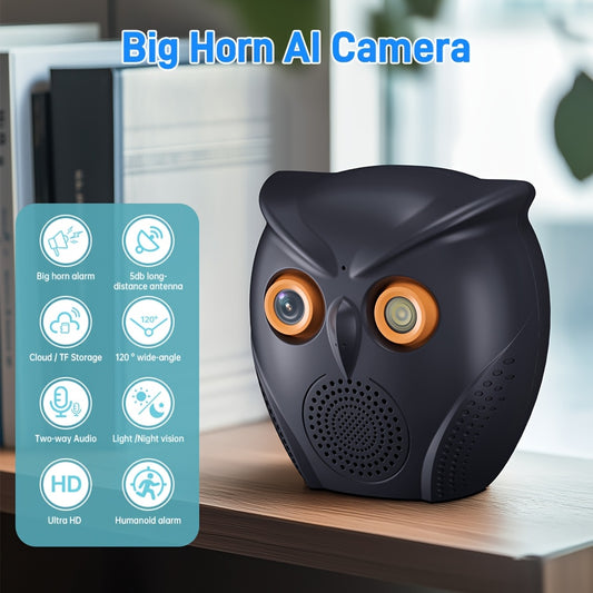 Owl-Shaped Indoor Security Camera 1080P HD Wide Angle Two-Way Audio Night Vision