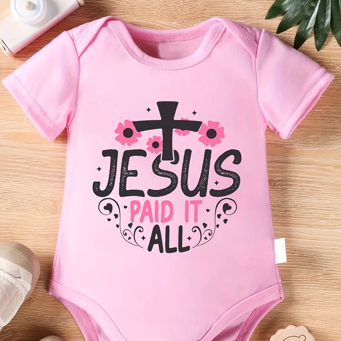 Love Paid It All Baby Onesie Cotton Short Sleeve Lightweight Alphabet Pattern Spring Summer