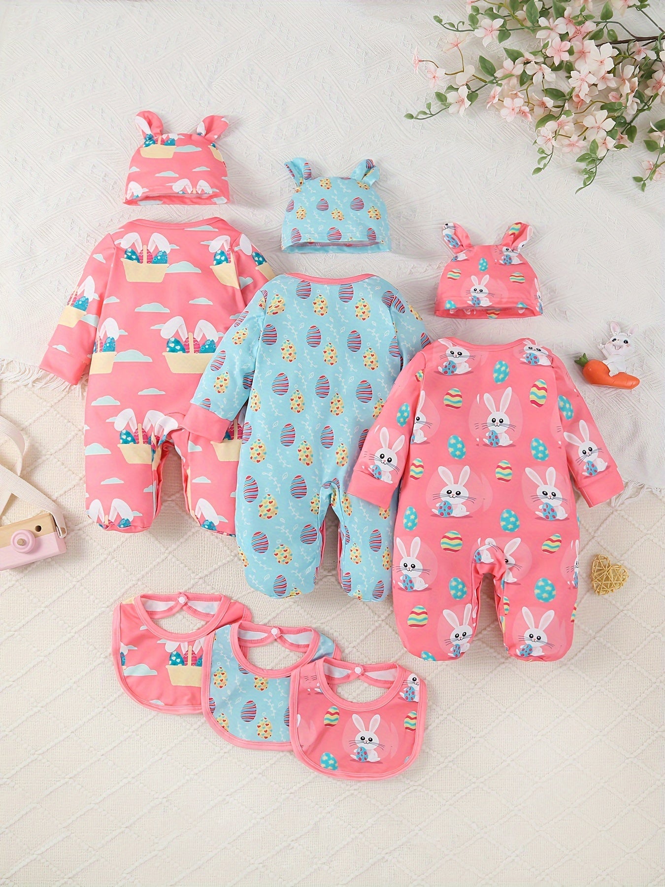 Newborn Girl 9Pc All Season Outfit Set With Bunny Hat