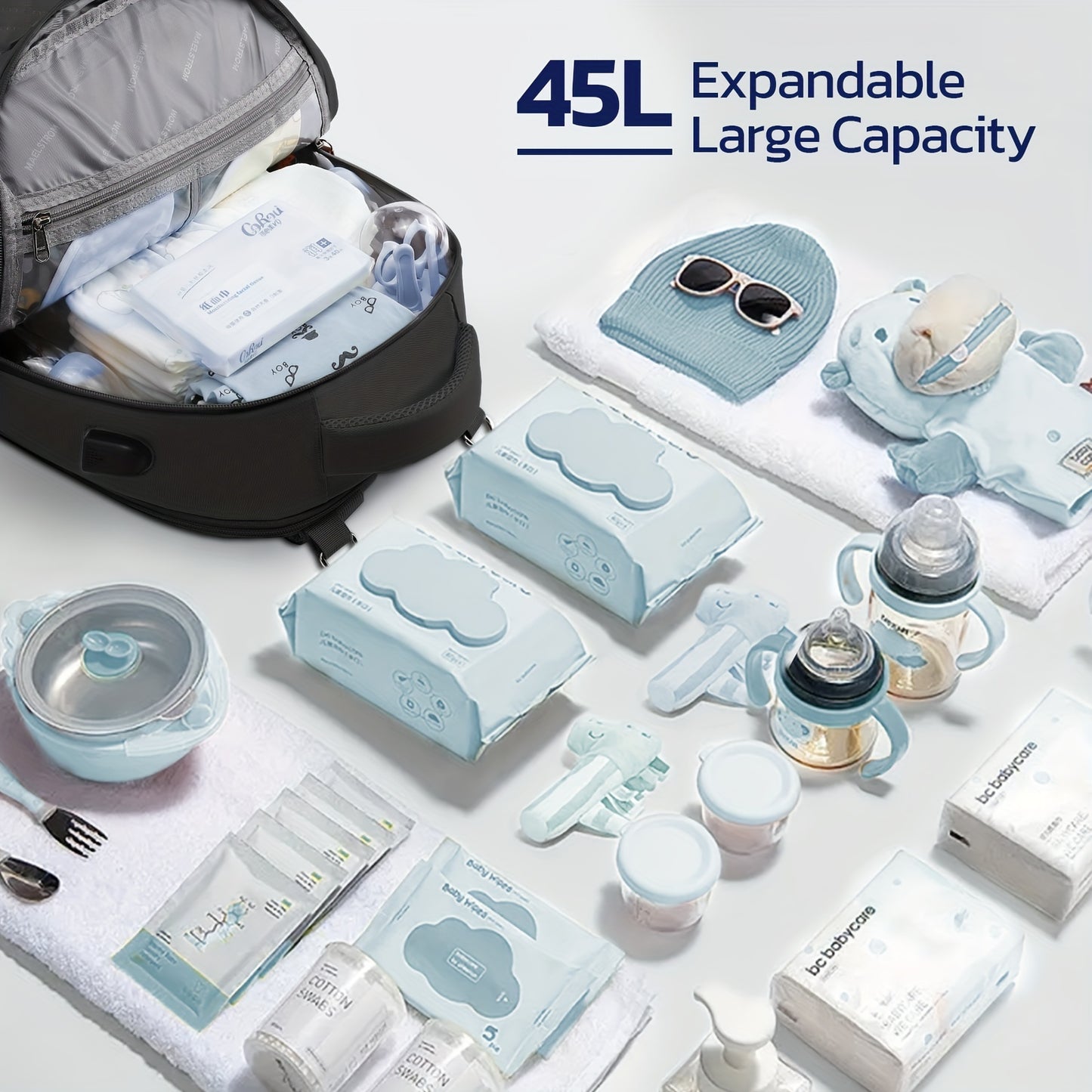 Expandable Diaper Backpack for Twins TSA Approved Stylish Black Baby Bag with Bottle Bag