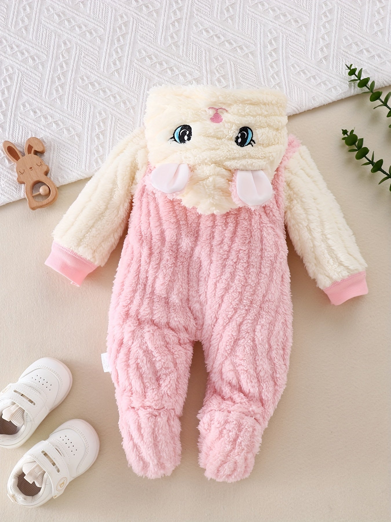 Baby Girl Winter Onesie Warm Pink Bunny Suit With Foot Pockets 0 To 9 Months Machine Washable