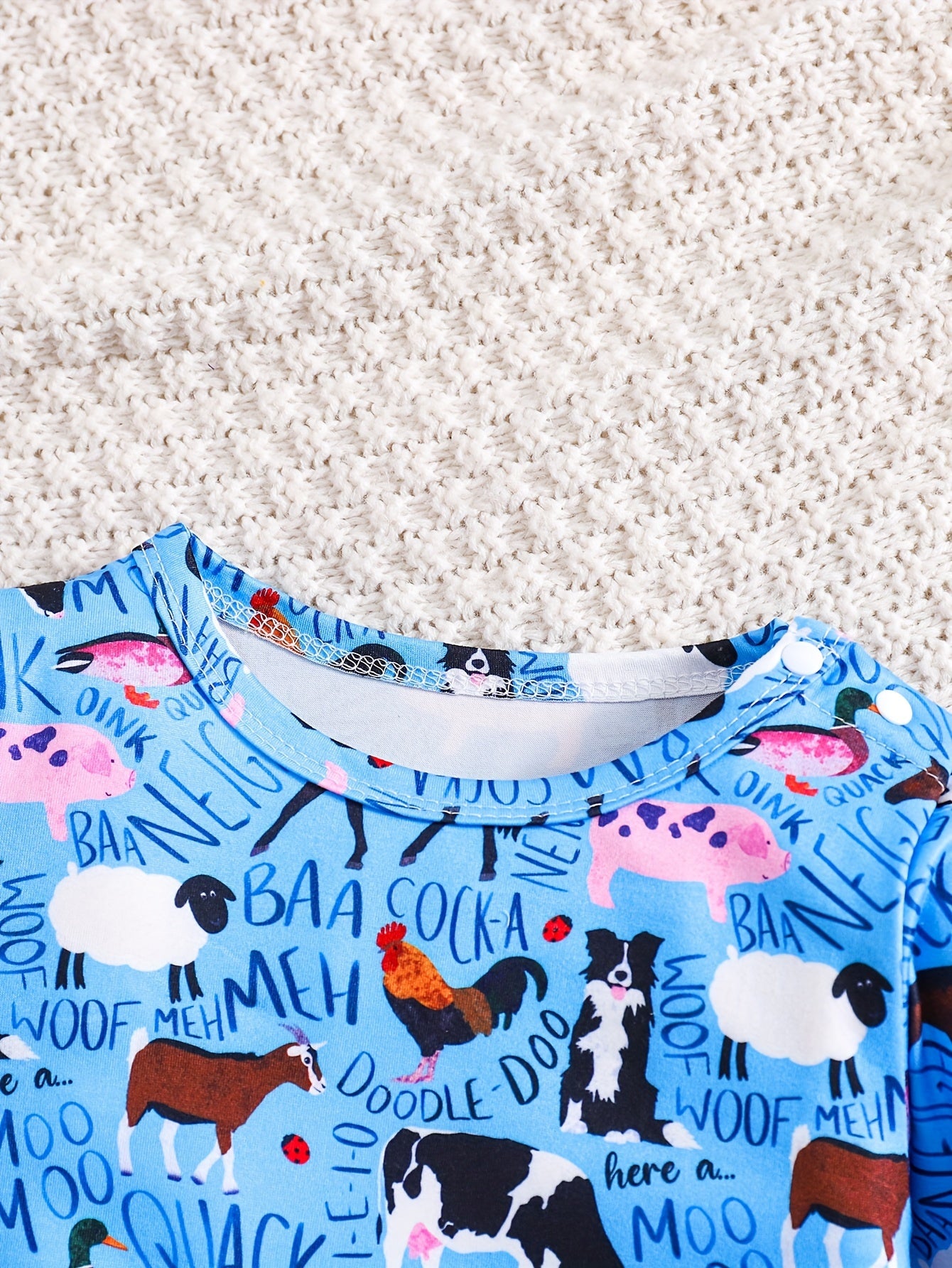Adorable Farm Animal Print Long Sleeve Romper for Boys and Girls Soft Polyester Blend